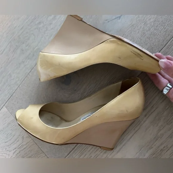 Jimmy Choo Baxen Patent Peep-Toe
Wedge Pump size 37.5 Beige color - Picture 6 of 14